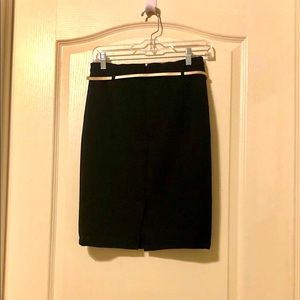 Promod black ribbed pencil skirt with gold belt